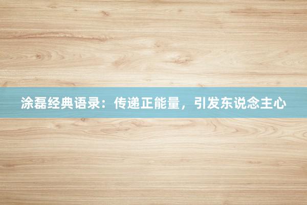 涂磊经典语录:传递正能量,引发东说念主心